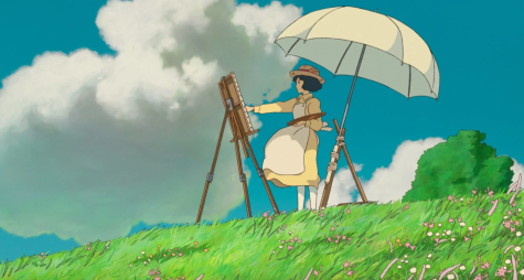 Image tirée du film Le Vent se Lève des studios Ghibli où une jeune femme peint avec un parasol dehors