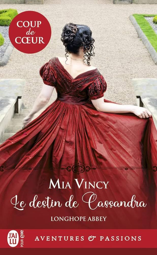 Couverture du livre de romance historique Le Destin de Cassandra. On y voit une femme avec une robe d'époque dans un jardin comme Bridgerton.