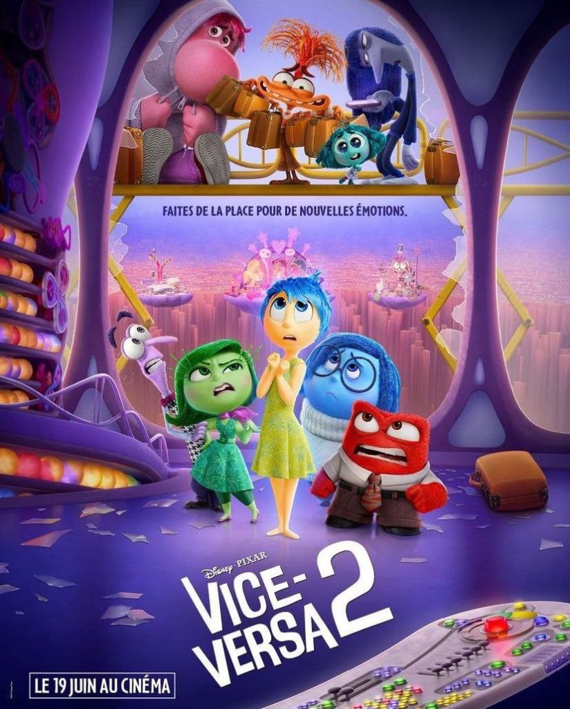 Affiche du film Vice-Versa 2 avec tous les nouveaux personnages et les anciens.